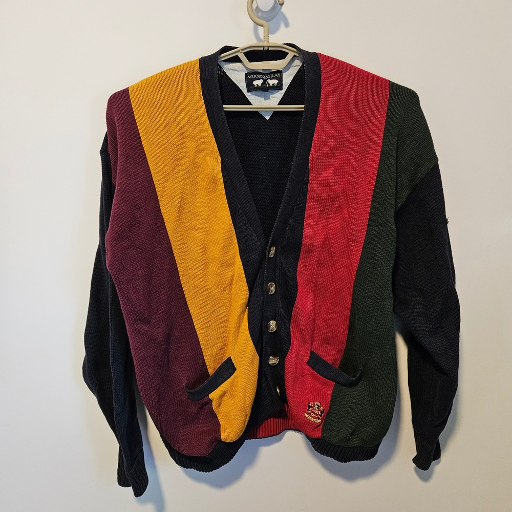 Vintage Colorblock Cardigan Sweater Mens XL Colorblock Academia Eclectic Grandpa